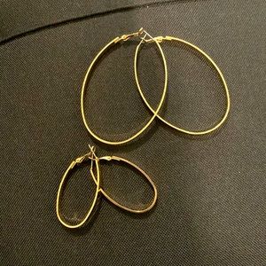 2 pairs of Oval Gold Hoops